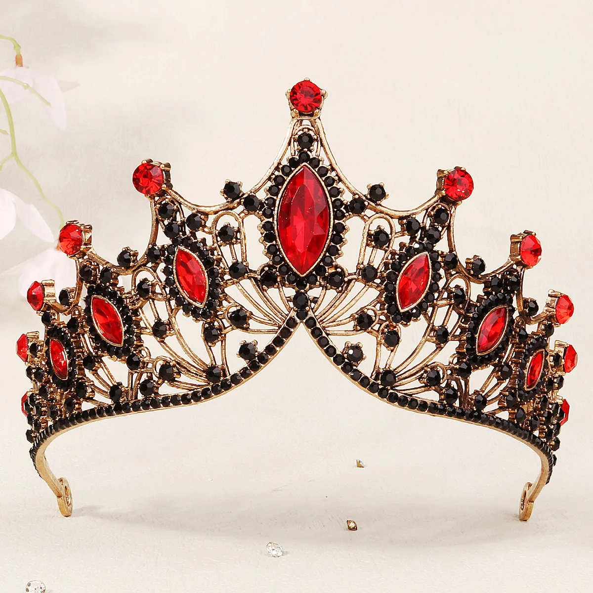 Vintage Red Crystal Tiaras And Crowns Rhinestone Prom Diadem Crown Tiara For Women Bride Bridal Wedding Hair Accessories Jewelry