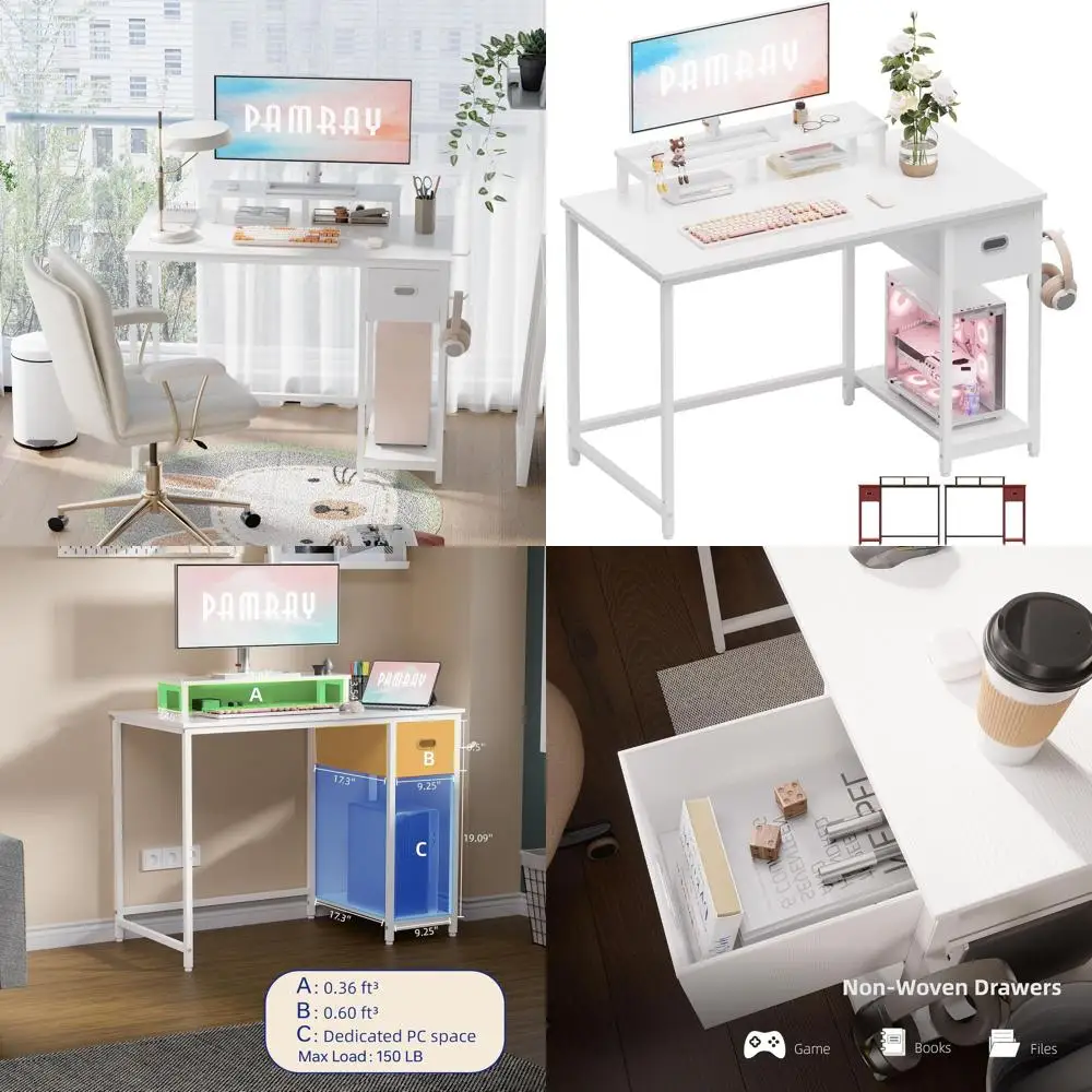

Белый компьютерный стол 39 дюймов с подставкой для монитора, выдвижным ящиком для хранения, идеально подходит для небольшого домашнего офиса, спальни, кабинета, для письма и работы