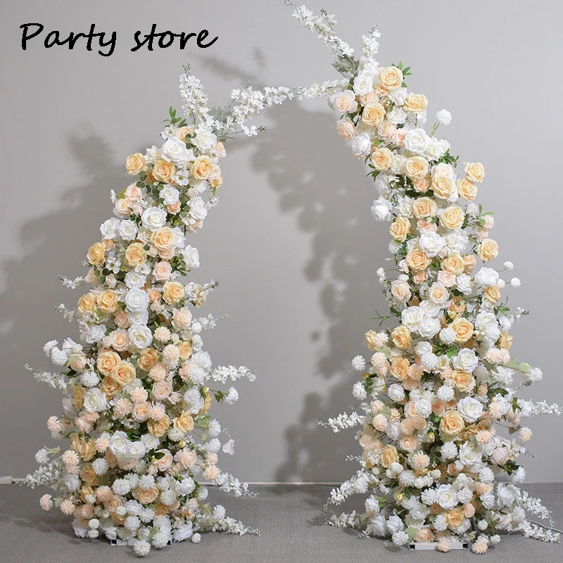 

Uflower на заказ, желтое, белое, розово-зеленые листья, искусственный смешанный цветок, угловая арка, свадебный фон, украшение, сценическая установка