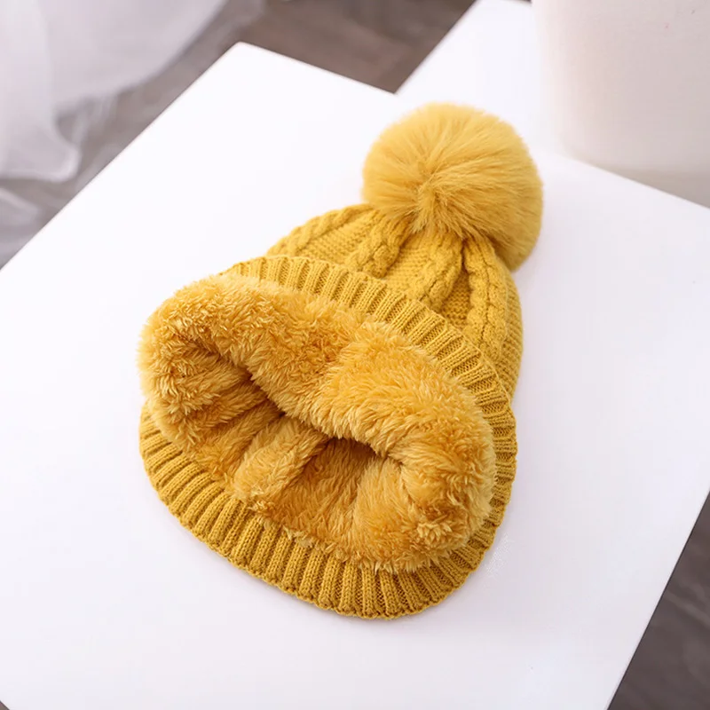 3PCS Winter Baby Hat Scarf Gloves Set Plush Lining Kids Beanie Neck Warmer Snow Outdoor Children Caps for Girls Boys 1-5Y