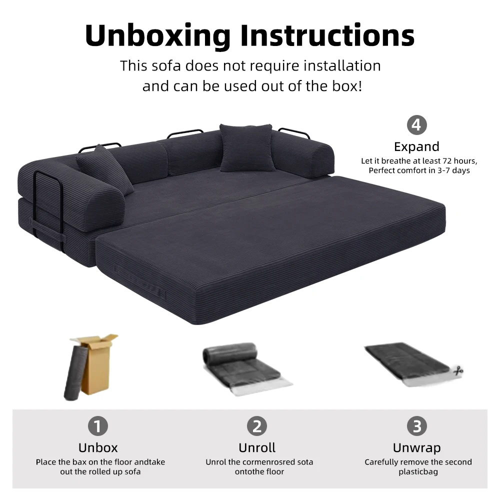 80-Inch Folding Convertible Sofa Bed, Fixed Shape Frame, Frameless Double Sofa Suitable for Small Spaces, Living Rooms, and Bedrooms - view 4