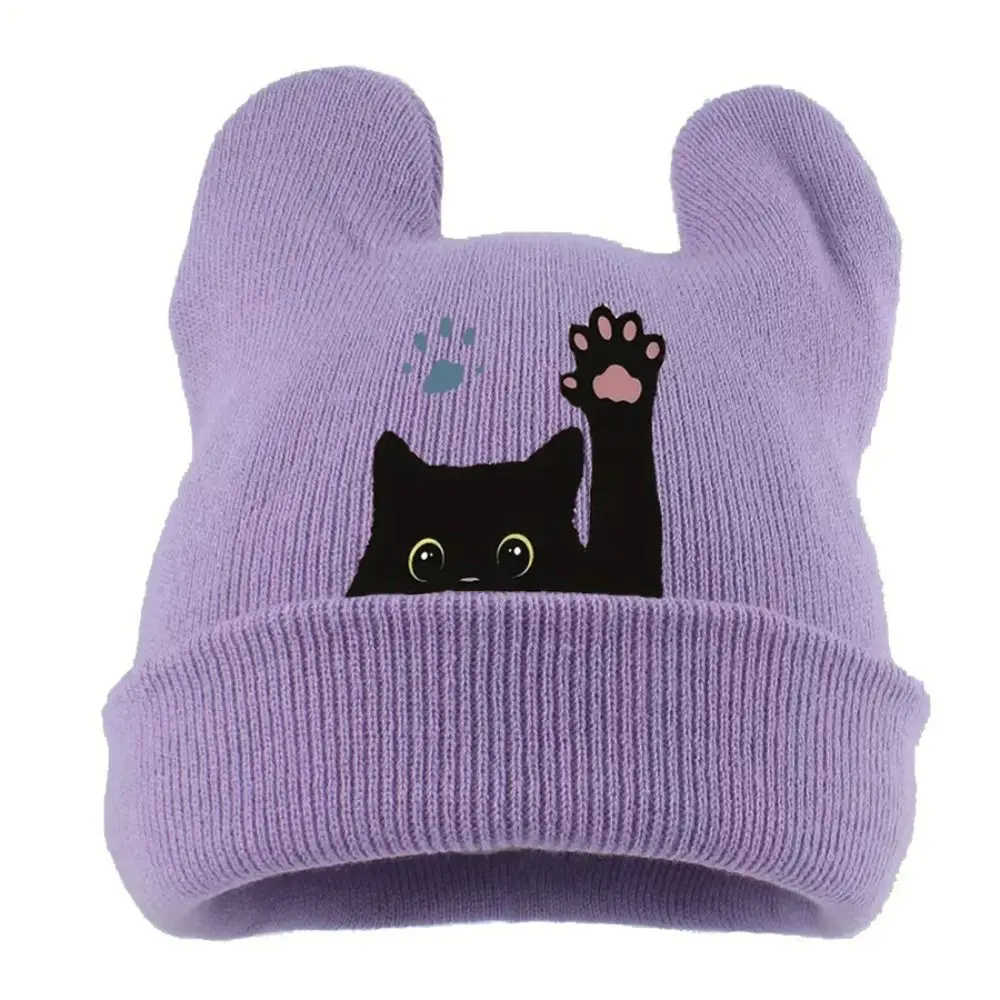 Gifts Knit Cat Ear Beanie Hat Stretchable Punk Gothic Winter Knit Hat Y2K Harajuku Brimless Skull Cap Women and Men