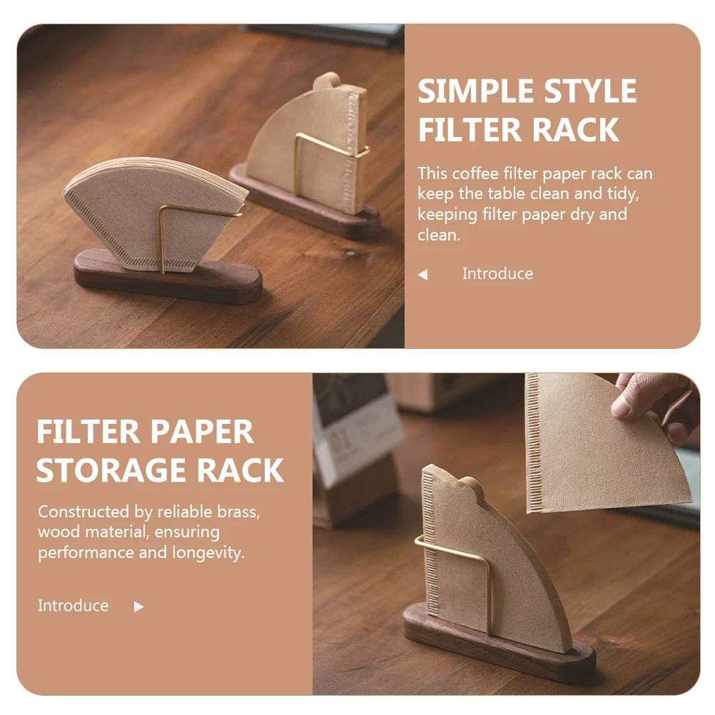 

Coffee Filter Holder Wooden Brass Storage Rack Freestanding Desktop Coffee Filter Paper Stand Wooden Stand Bar Supplies