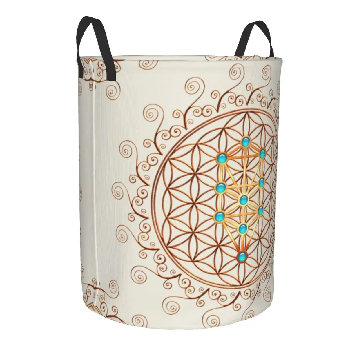 Custom Flower Of Life Laundry Basket Collapsible Sephiroth Sacred Geometry Mandala Clothes Hamper Storage Bin for Kids Nursery