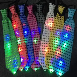 LED Luminous Tie Dot Print Button Battery Powered Necktie Men Women Sequins Glowing Tie Parties Nightclubs Accessories 발광 넥타이