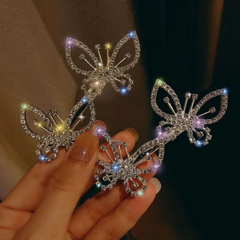 

2025 INS Cute Double Butterfly Hair Clips Clamp for Women Girl Rhinestone Hairpins Barrettes Crab Clip Bridal Hair Accessories