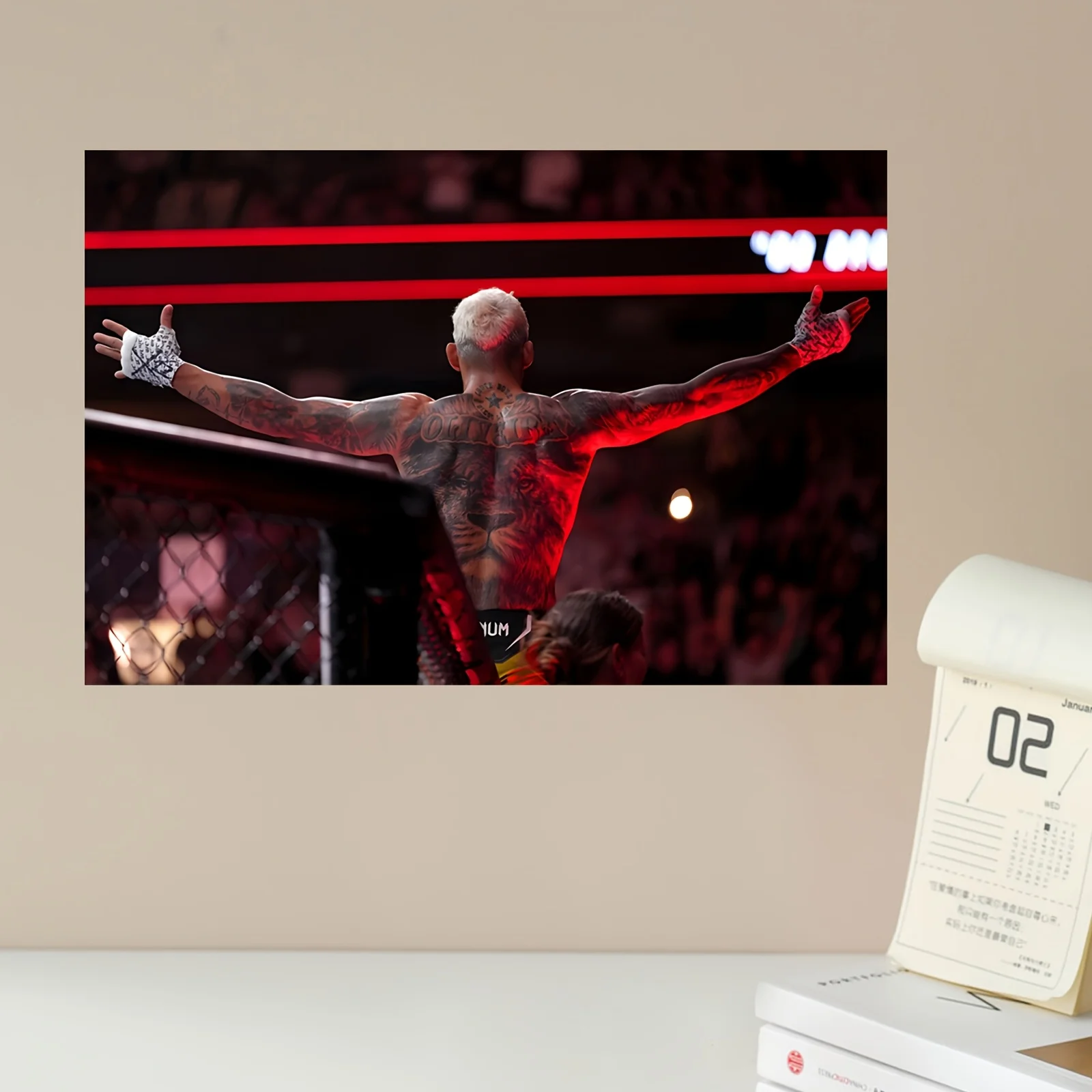 لوحة فنية جدارية قماشية ديناميكية MMA ونجمة الملاكمة، بدون إطار مقاس 18 × 12 بوصة - مشهد قفص أكتوبر النابض بالحياة مع المصارع المشاهير، مثالية لـ #3