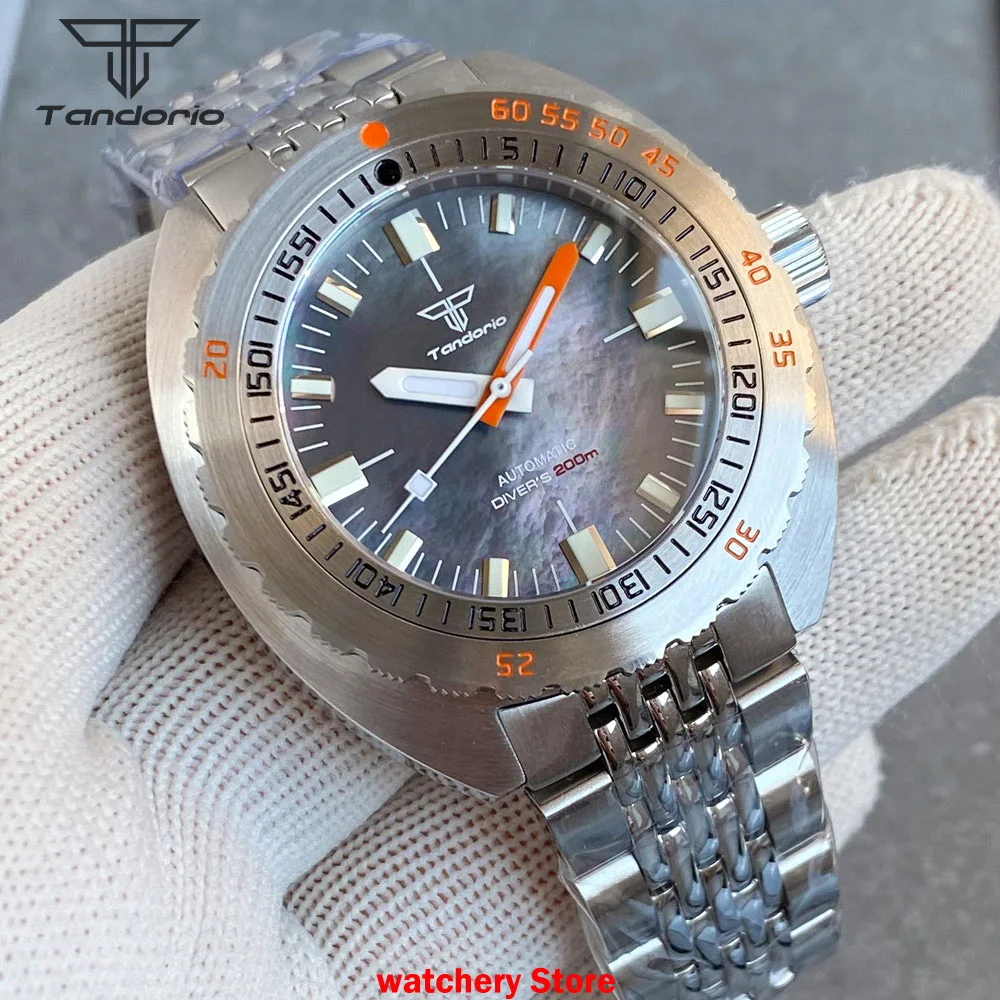 

Tandorio 42mm Sapphire Glass NH35A Men's Automatic Mechanical Watch Luminous 20BAR Dive 120 Clicks Bezel MOP Brushed Case