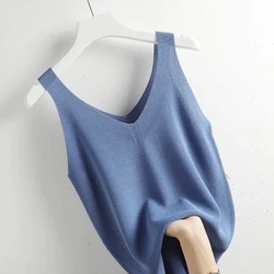 Ice silk V-neck vests camisole women wear summer sleeveless sweater Korean version loose short bottoming shirt top trendy vest