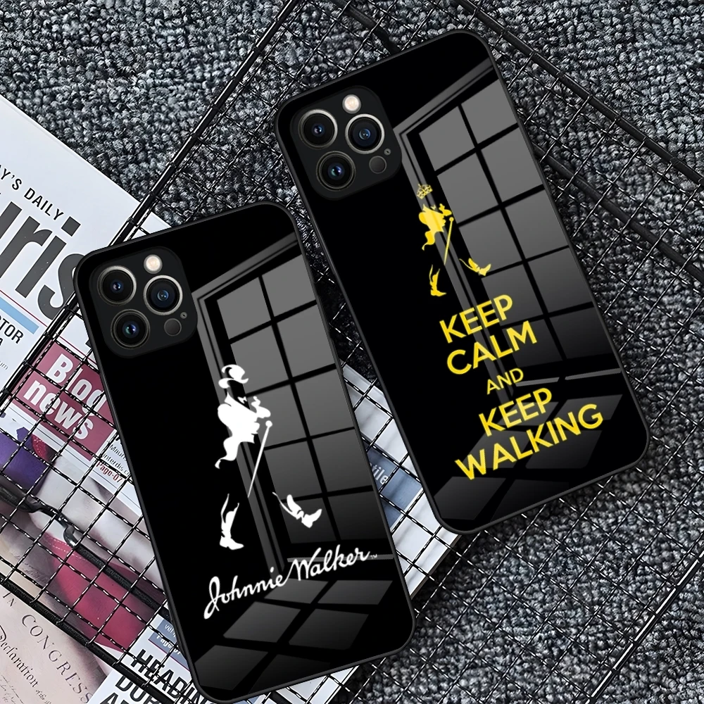 Чехол для телефона J-Johnnie Walker с логотипом для iPhone 15 14 Pro 11 13 12 Mini XS XR Max 6 8 7 Plus SE, стеклянный Роскошный дизайнерский чехол