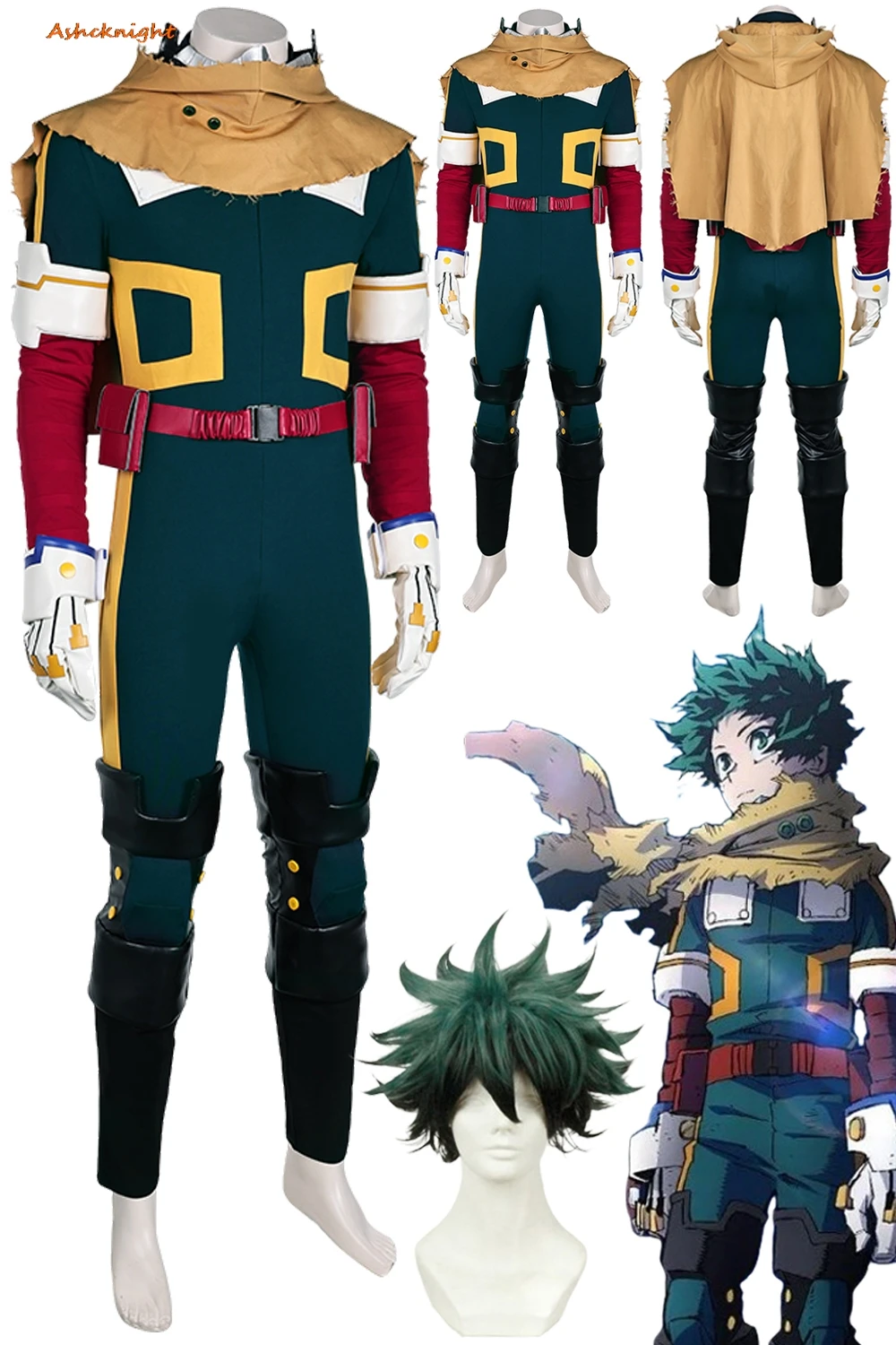 Midoriya Izuku disfraz de Cosplay héroe Anime Academia Temporada 7 hombres capa de juego de rol peluca ropa masculina fantasía trajes de Halloween traje