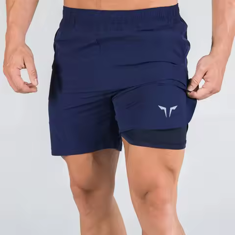 NEW double-deck casual Shorts Men 2 In 1 Sports Jogging Fitness Shorts Men's sweatpants Training Quick-drying woven men shorts