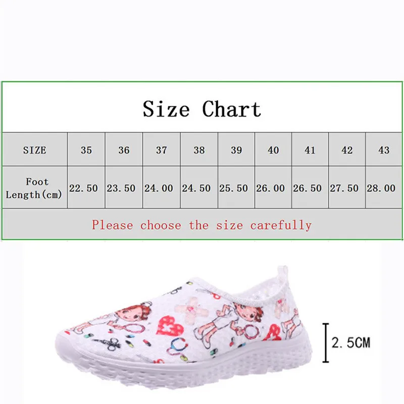 Vrouwen Sneakers Verpleegster Arts Print Cosplay Schoenen Slip Op Licht Mesh Schoenen Ademend Flats Schoenen Zapatos Planos Walk Run Schoenen 40