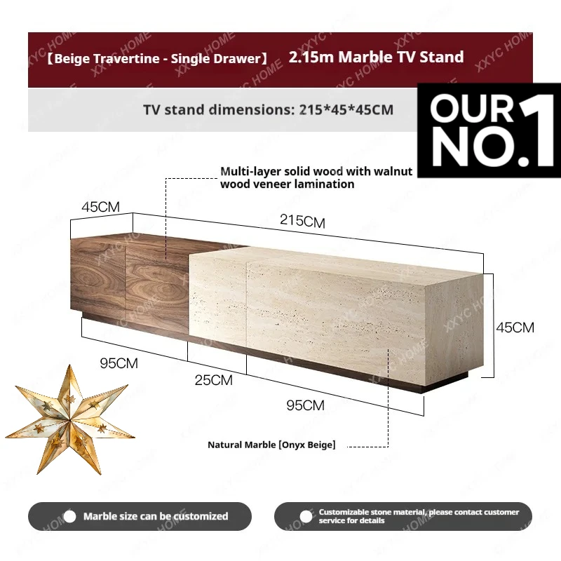 X-S Natural Stone Media Console, Modern TV Stand with Soft-Closing Drawers, EO Certified & Spacious Storage  GG