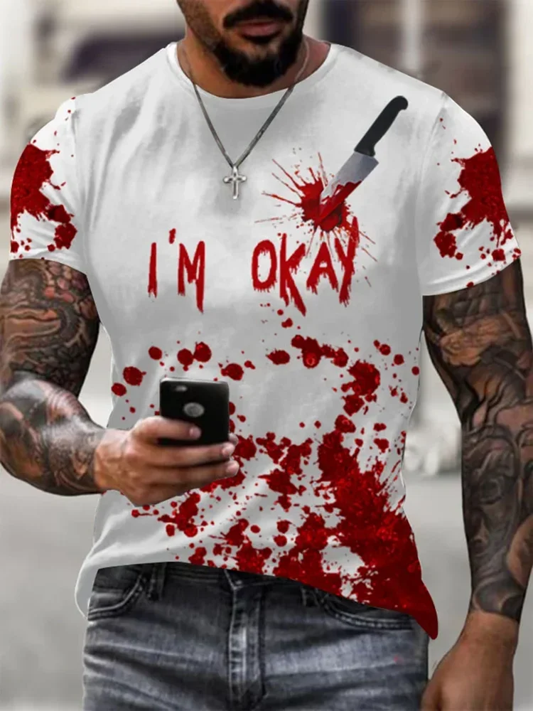 Halloween Men\'s T-shirt 3D blood print top new Men\'s Clothing summer men\'s T-shirt fashion short sleeve oversized men\'s wear