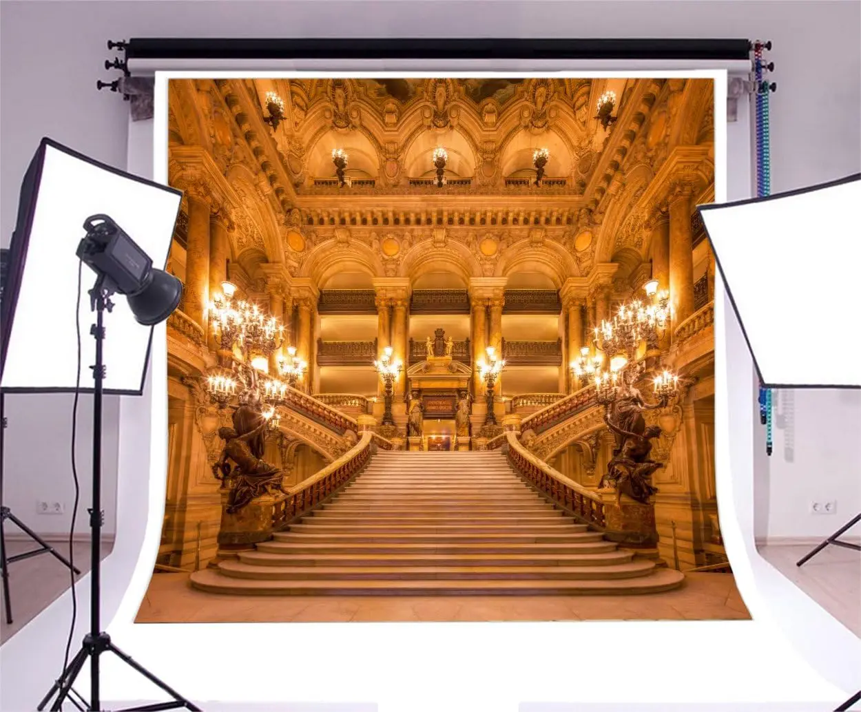 Luxurious Palace Photography Background Old Church European Golden Castle Chandelier Staircase Interior Home Party Backdrop Wall