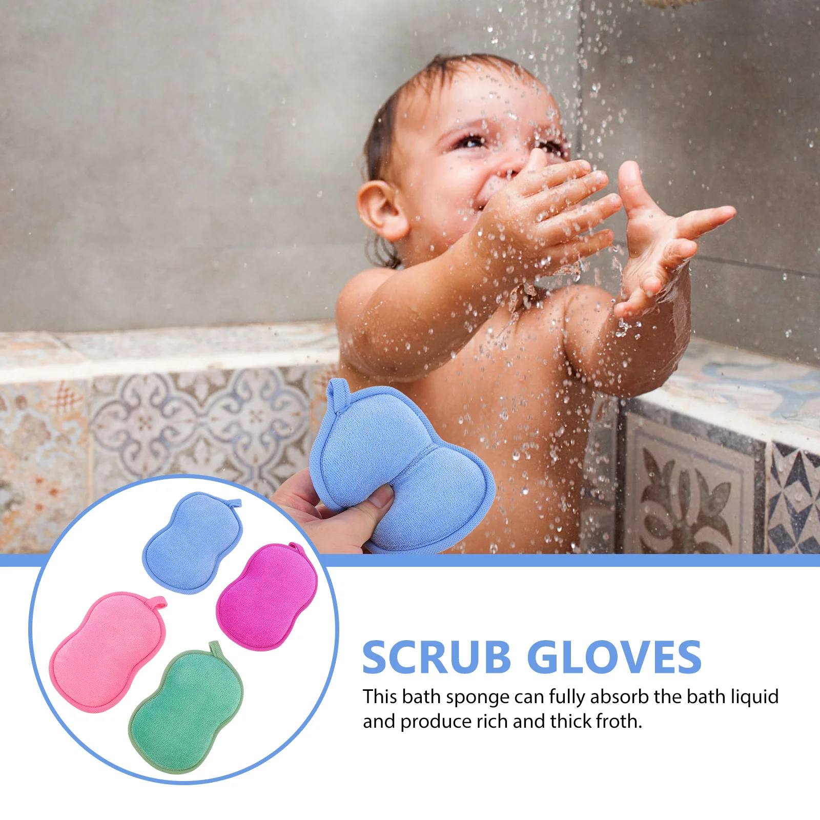 

4Pcs Bath Sponge for Child Soft Adorable Scrubbing Shower Sponge Kids Toddler Body Cleaning Exfoliating Bath Supply