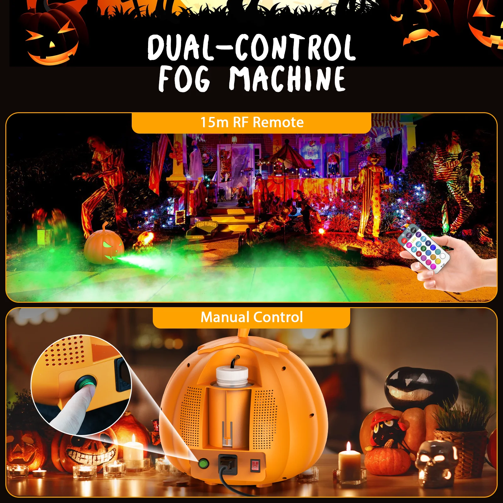 Fieryzeal 800W Fog Machine Halloween Decoration Pumpkin Smoke Machine with Remote Control RGB LED Light Halloween Maker Fogger