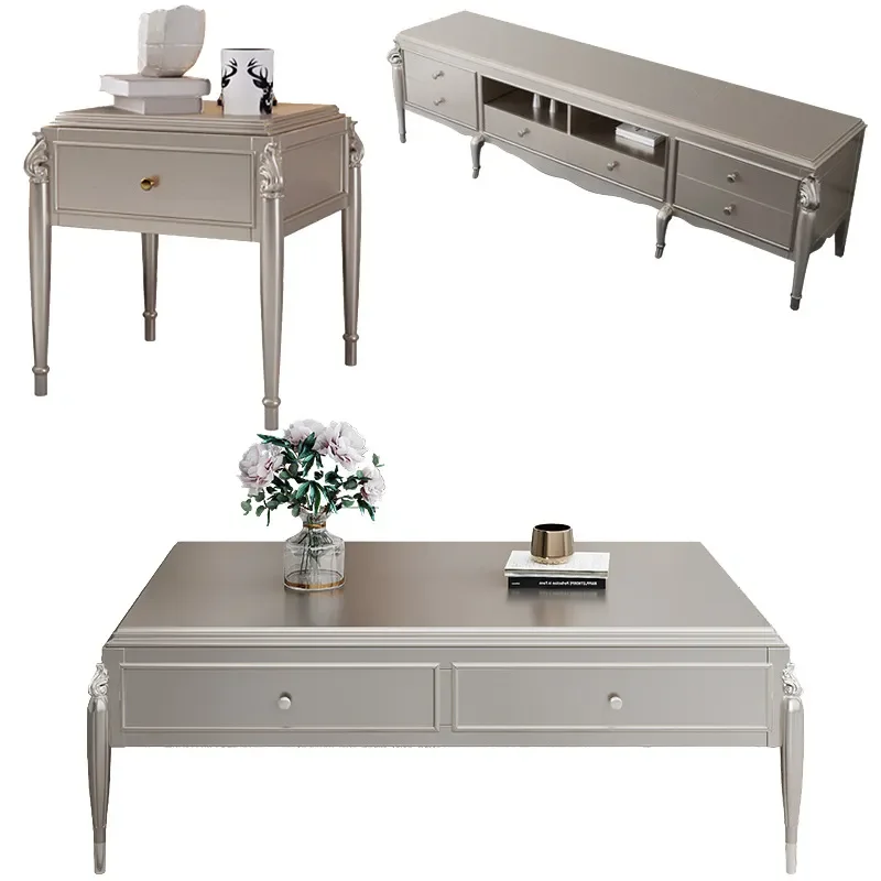 for American Solid Wood Coffee Table TV Cabinet Combination Simple European Style Modern Living Room Furniture Set