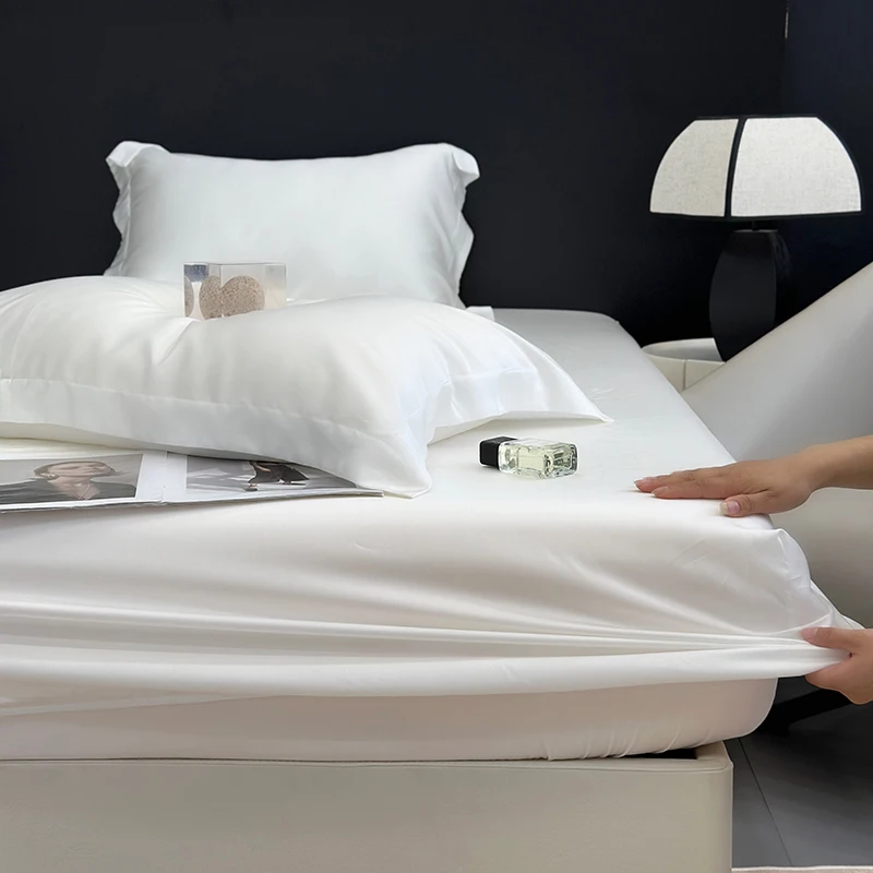 

3 шт. комплект, крутой шелковистый летний наматрасник, сплошной цвет, лиоцелловое волокно, коврик для кровати, защитная простыня, наволочка
