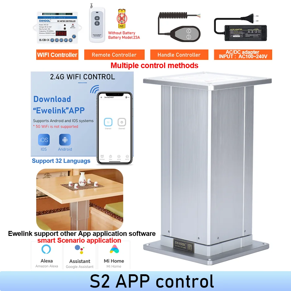 Electric Tatami Lift Table Column 24V DC Motor Control Support Pillar Aluminum 100Kg Load Adjustable Desk Platform