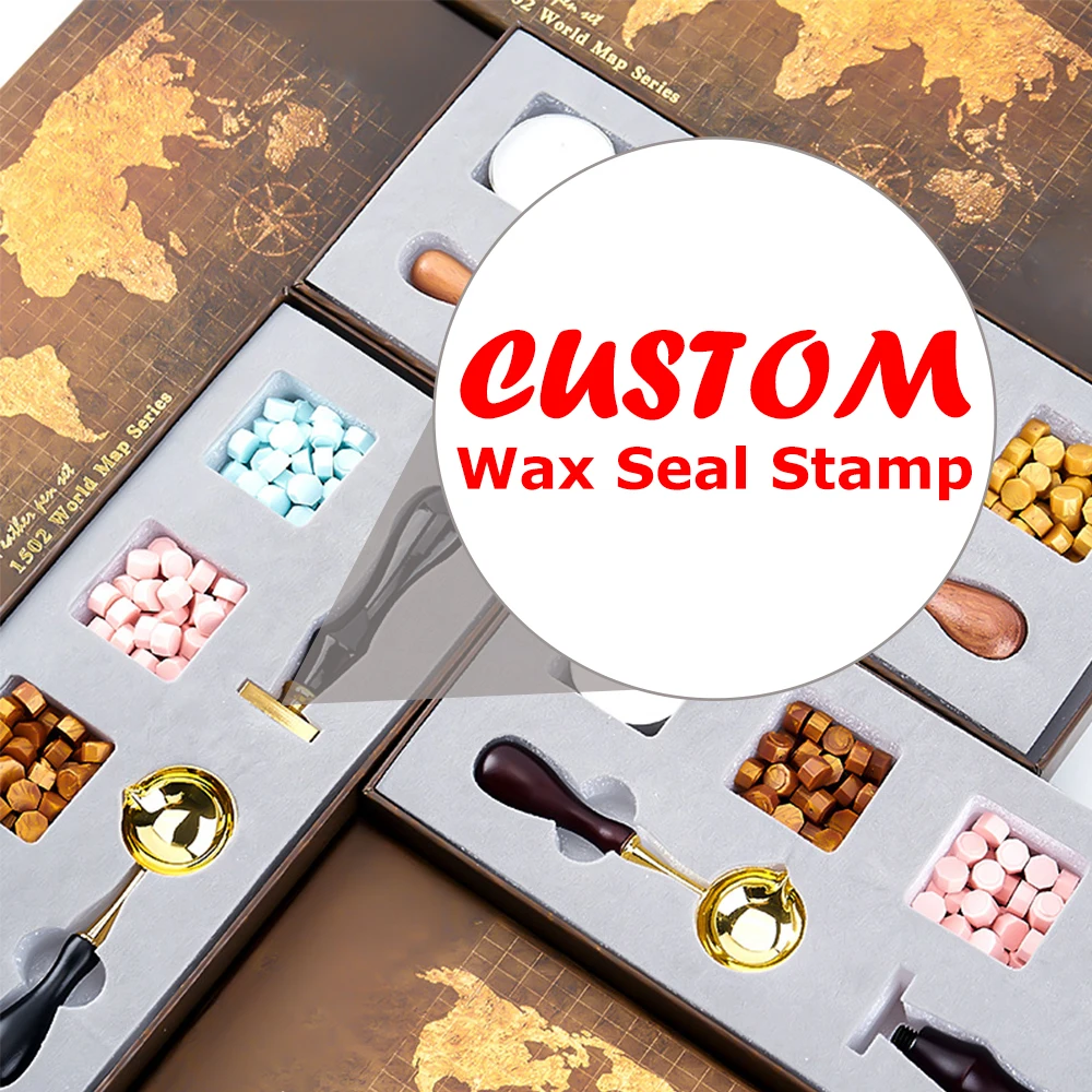 Customized Wax Seal Stamp Kit Personalized Logo & Initial Stamper for Vintage Wedding Envelope Letter Sealing DIY Paper Craft