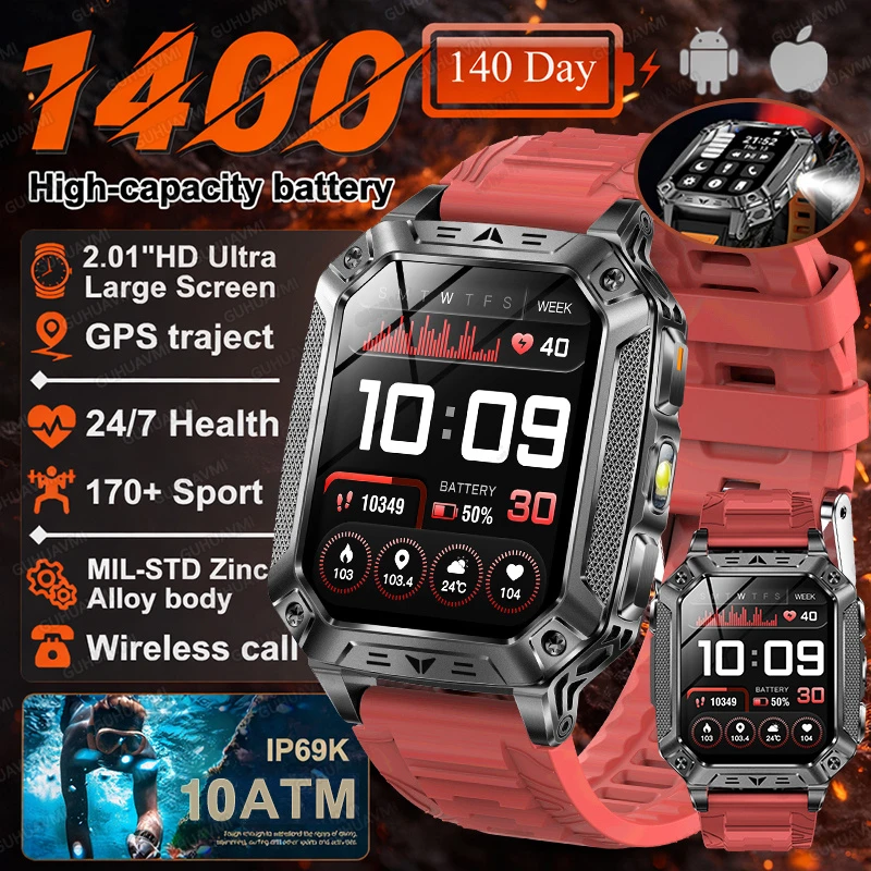 2026 Nieuwe 1400mAh Batterij Smart Watch GPS-pad Bluetooth Oproep 10ATM Waterdicht Zwemmen Sport Hardlopen Wandelen Buiten Militaire Smartwatch