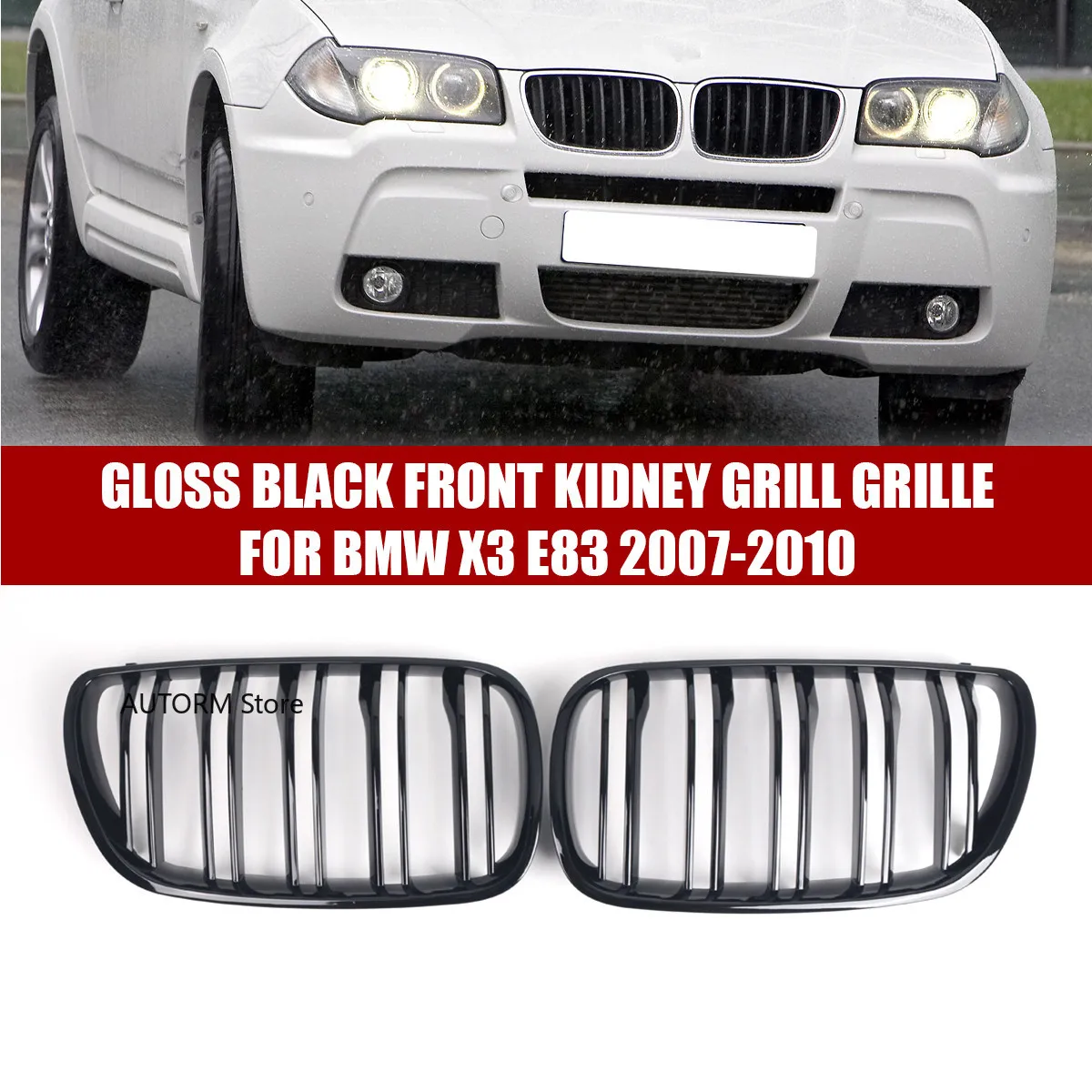 

Pair Car Front Kidney Grille Grills Glossy Black Hood Grill For BMW X3 E83 Diesel Petrol SUV 2007 2008 2009 2010 Racing Grills