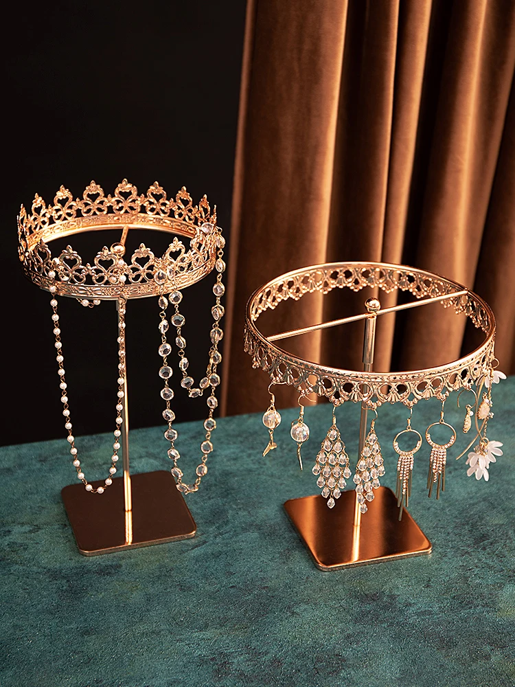 Jewelry stand, dresser, home European crown, rotatable hanging earrings, necklace shelf, shelf storage, jewelry display shelf