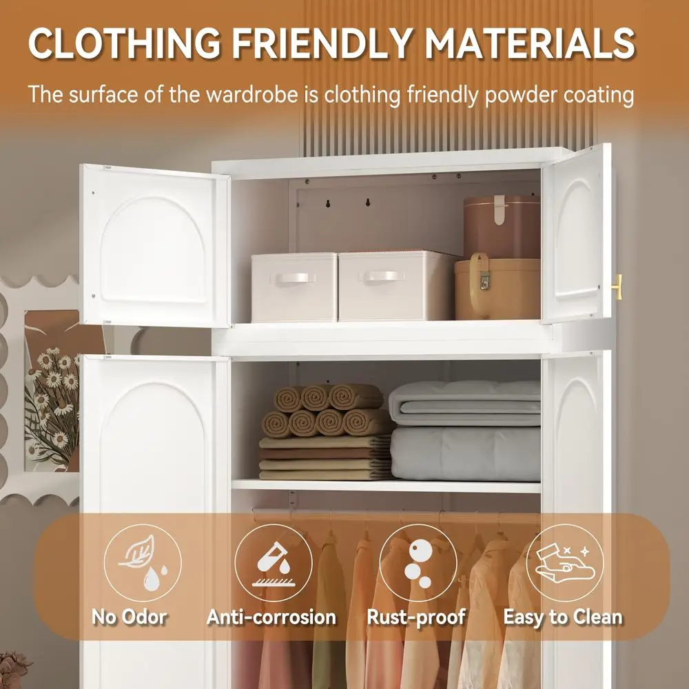 Armoire Wardrobe Closet with Hanging Rod, 86 Inch Tall Metal Wardrobe Cabinet, Metal Armoire with Doors, Large Freestanding War - view 6