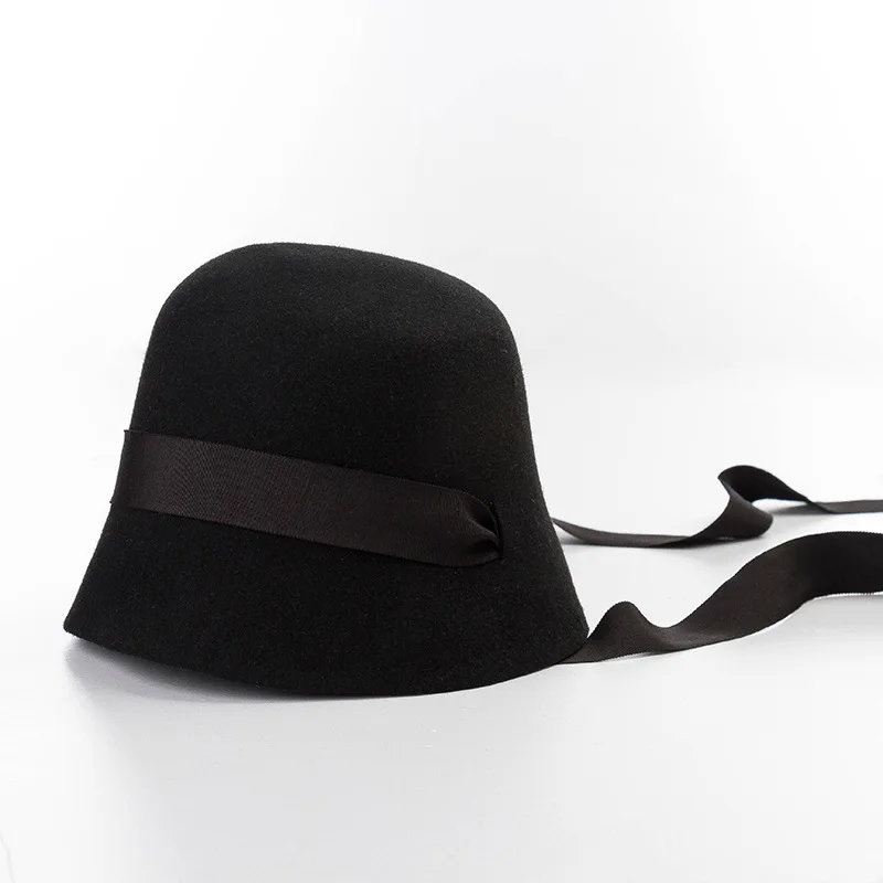 Korean Style Autumn and Winter fashion with Strap Woolen Fisherman Hat Ladies fashion Casual Wool Felt retro Style Top Hat