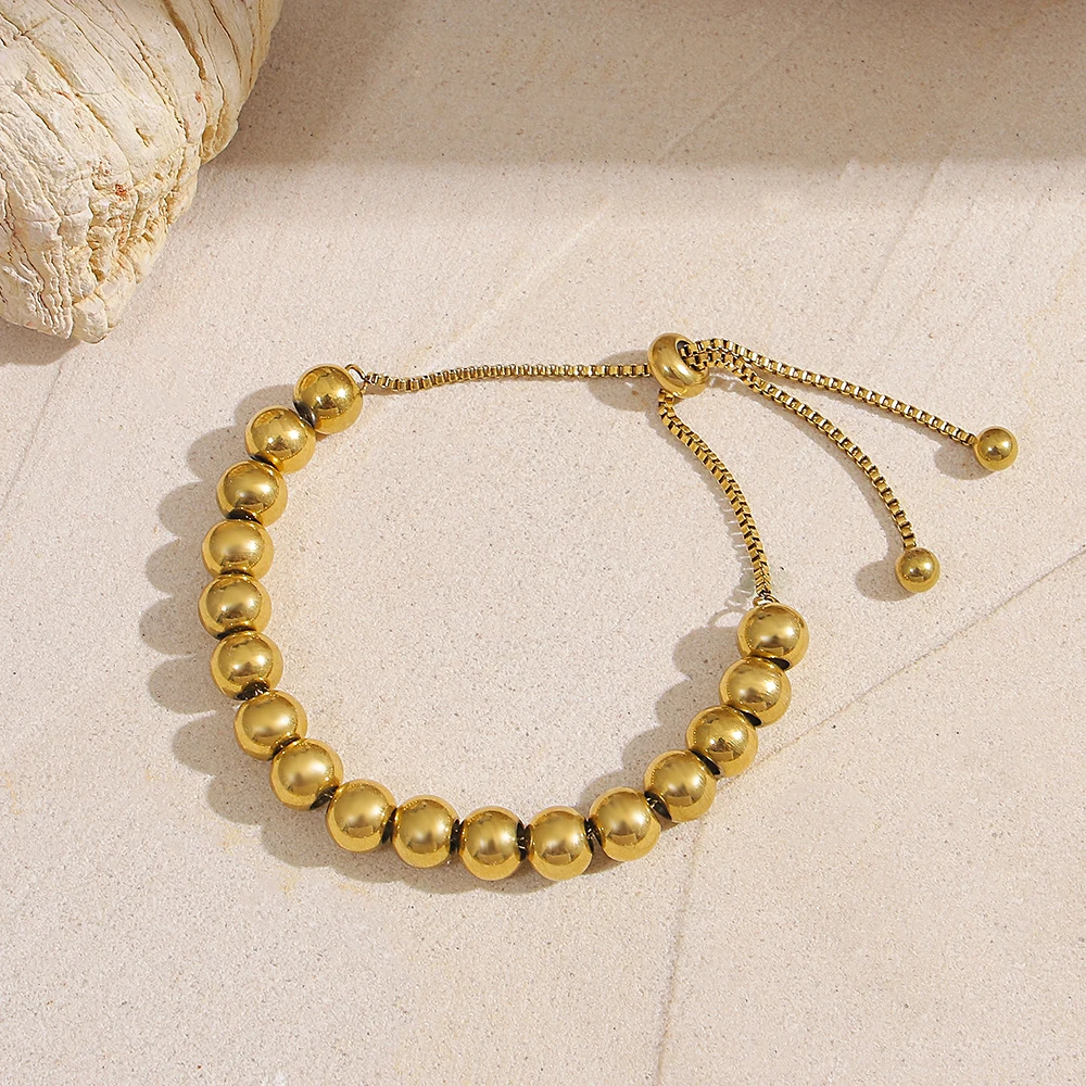 DODOHAO Minimalist Stainless Steel Bead Chain Bracelet for Women Waterproof Gold Color Stackable Bracelet Lady Jewelry Accessory