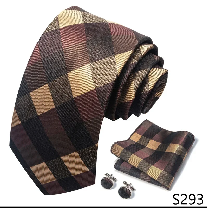 Brown Plaid/Striped Tie For Men Necktie Tartan 2024 Woven TR Material