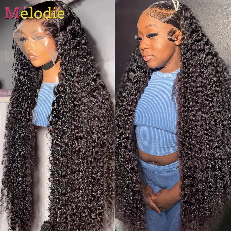 MELODIE 250 Density Deep Wave 13x4 13x6 HD Transparent Lace Frontal Human Hair Wigs Brazilian 40 Inch 5x5 Curly Glueless Wig