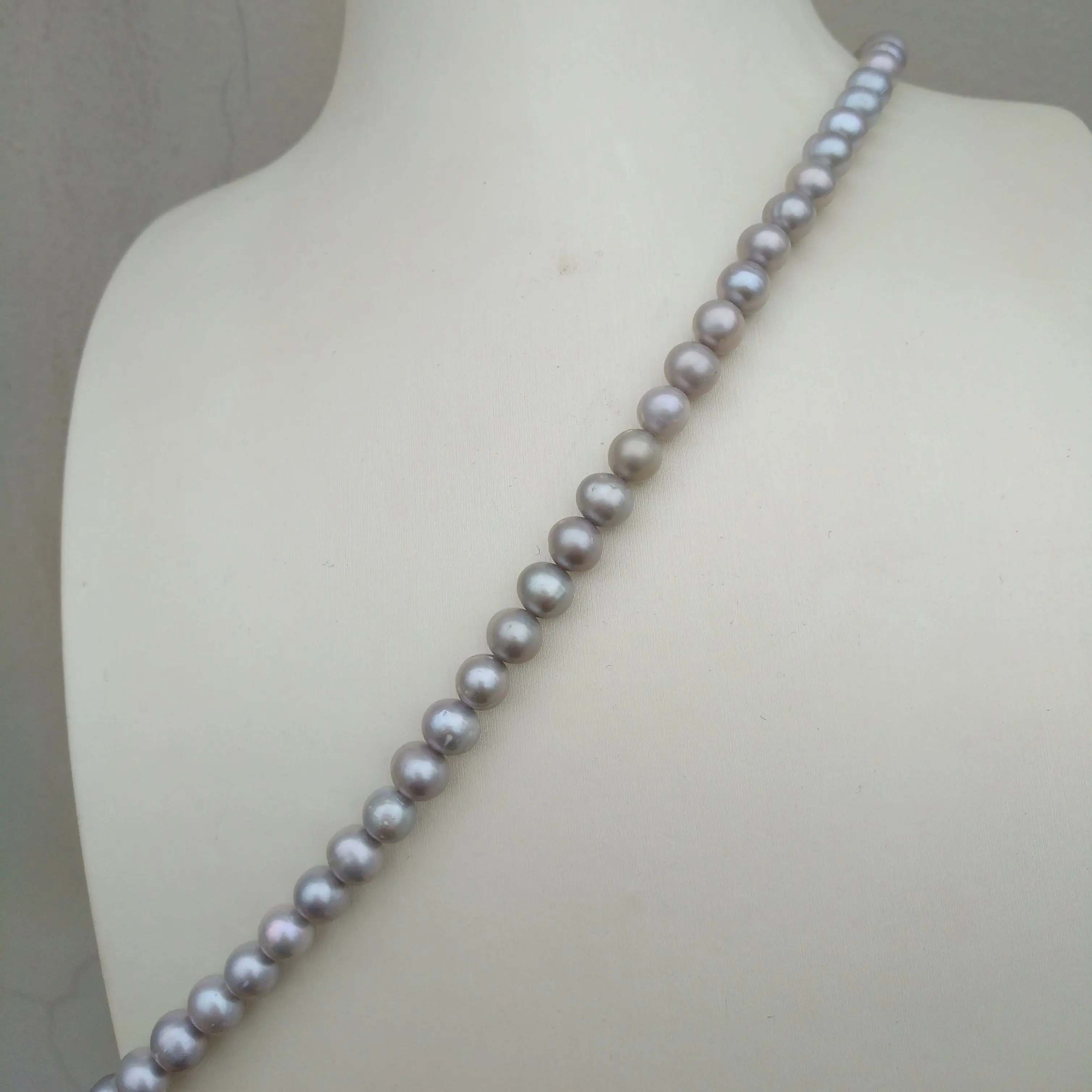 19inch Exceptional Precious 6-7mm Round South Sea Gray Real Natural Pearl Necklace Nice Look