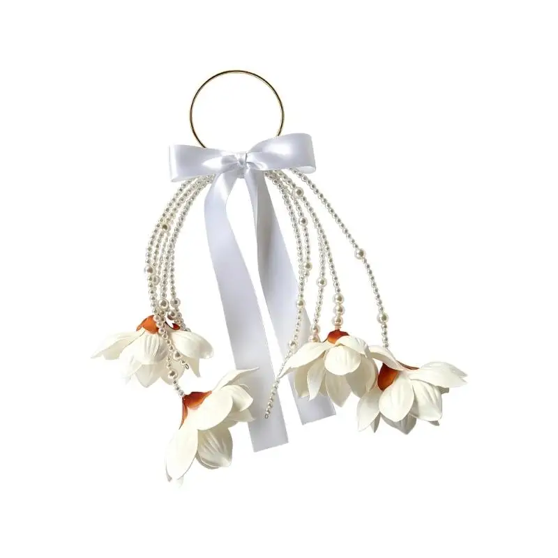P9FE Hochzeitshandblumen mit Tragegriff und Schleifenakzent für Brautfotos – Detail 9