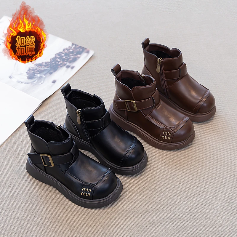 

Осень-зима 2022, новые стили, модные кожаные ботинки с пряжкой на ремне для мальчиков и девочек, детские ботильоны с надписью в британском стиле