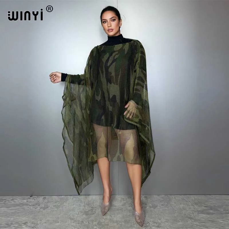 

WINYI женское летнее перспективное сексуальное платье пляжная одежда африканский женский кафтан праздничный сексуальный женский пляжный костюм камуфляжного цвета халат