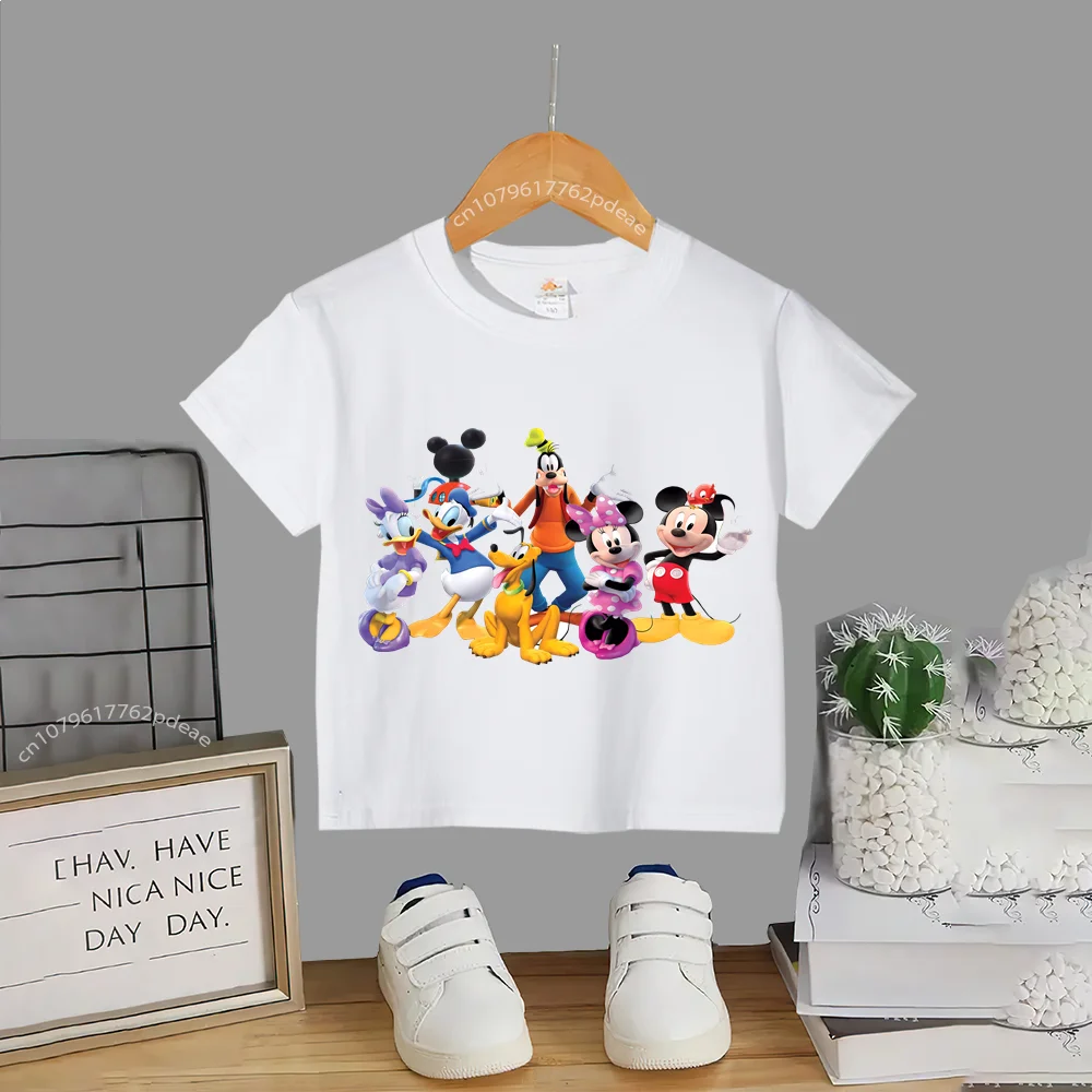 Disney Teen Summer 100% Cotton T-shirt Mickey Minnie Series Printed casual Cotton Kids T-shirt Boys Girls Comfortable short slee