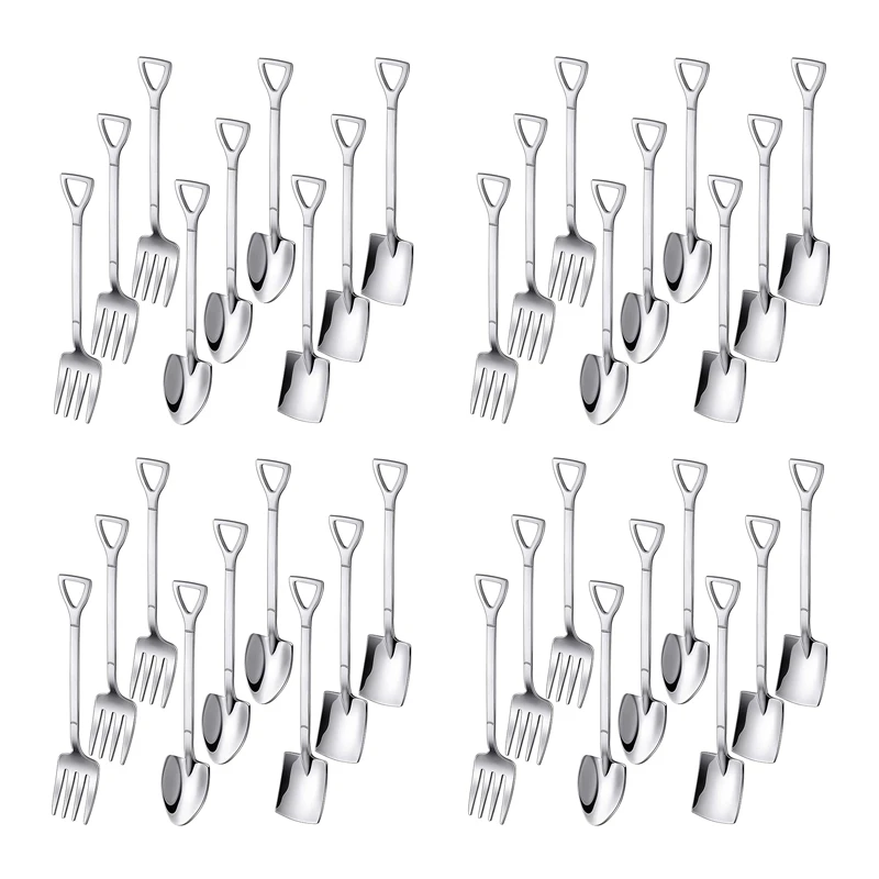 

36 Pieces Shovel Spoon Fork Shovel Coffee Spoon Shovel Handle Dessert Spoon Ice Cream Spoon Shovel Shape Fork Fruit Fork