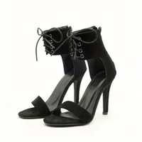 Black Gladiator Sandals For Women 2024 Summer Sexy Open Toe Belt Buckle Cover Heeled Thin High Heels Shoes Club Party Pumps - Image 4
