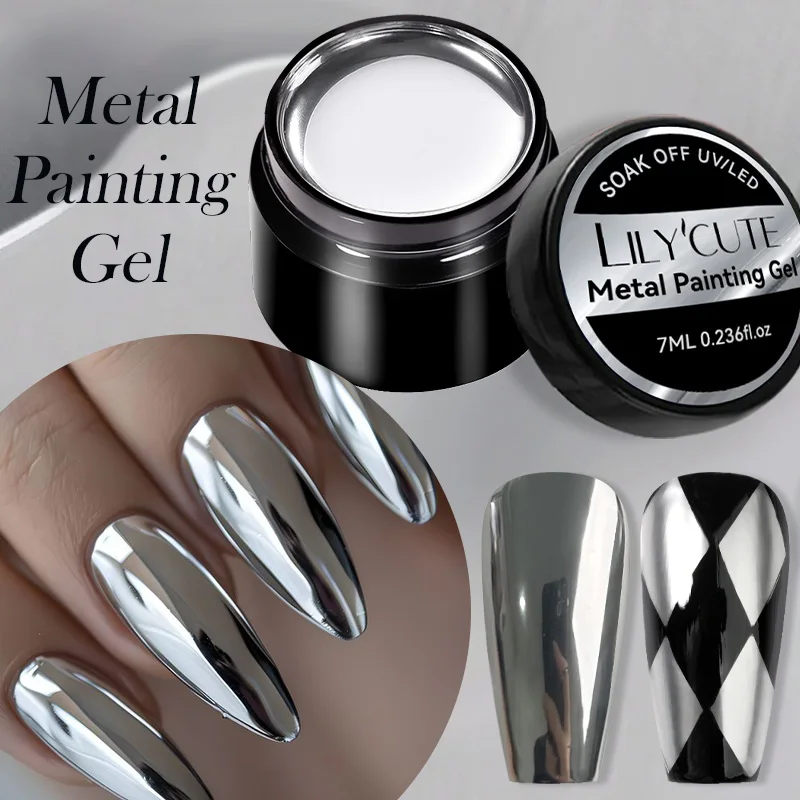 LILYCUTE 7ml Metal Effect Line Flower Drawing Gel Soak Off Sliver Color Painting Gel Polish UV LED Manicures For Nail Art DIY