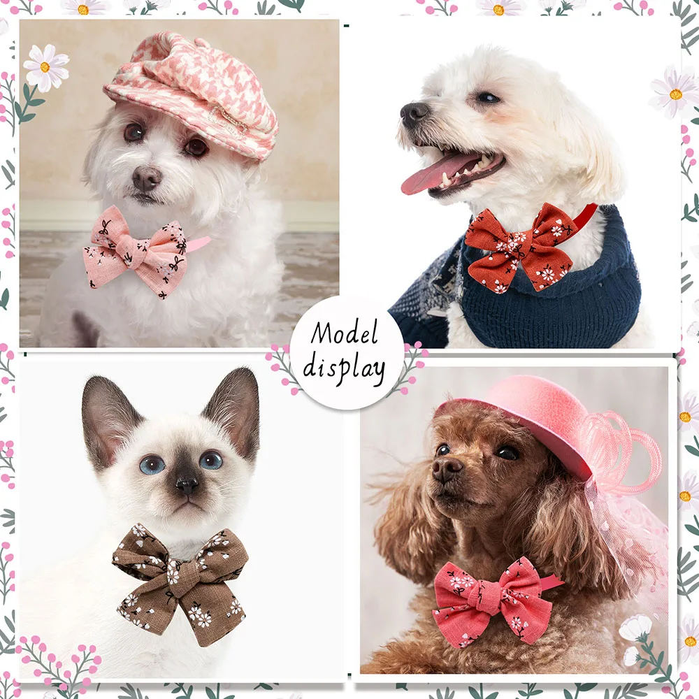 Imagem -04 - Handmade Flower Print Pet Dog Bowties Cute Cotton Bow Tie Bowknot Dogs Animais de Estimação Grooming Acessórios Cães Pequenos 50 Pcs