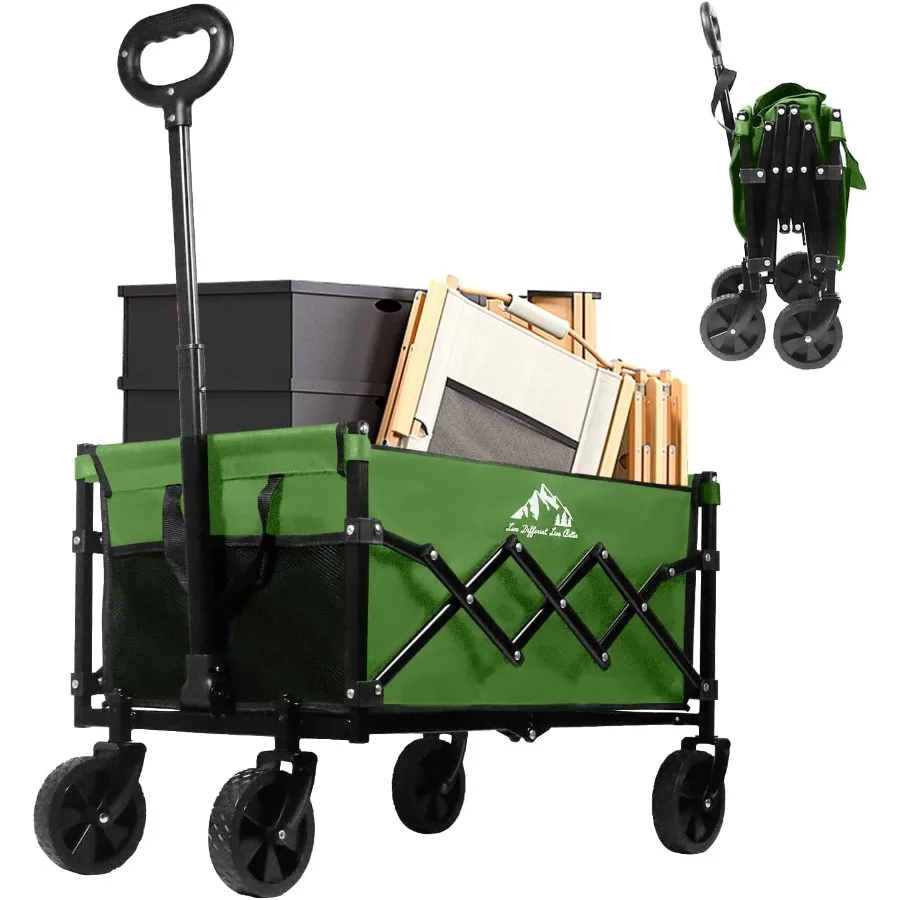

Collapsible Wagon Folding Utility Cart for Groceries Camping Moving and Beach Use with Adjustable Handles 5 Quiet Swivel Wheels