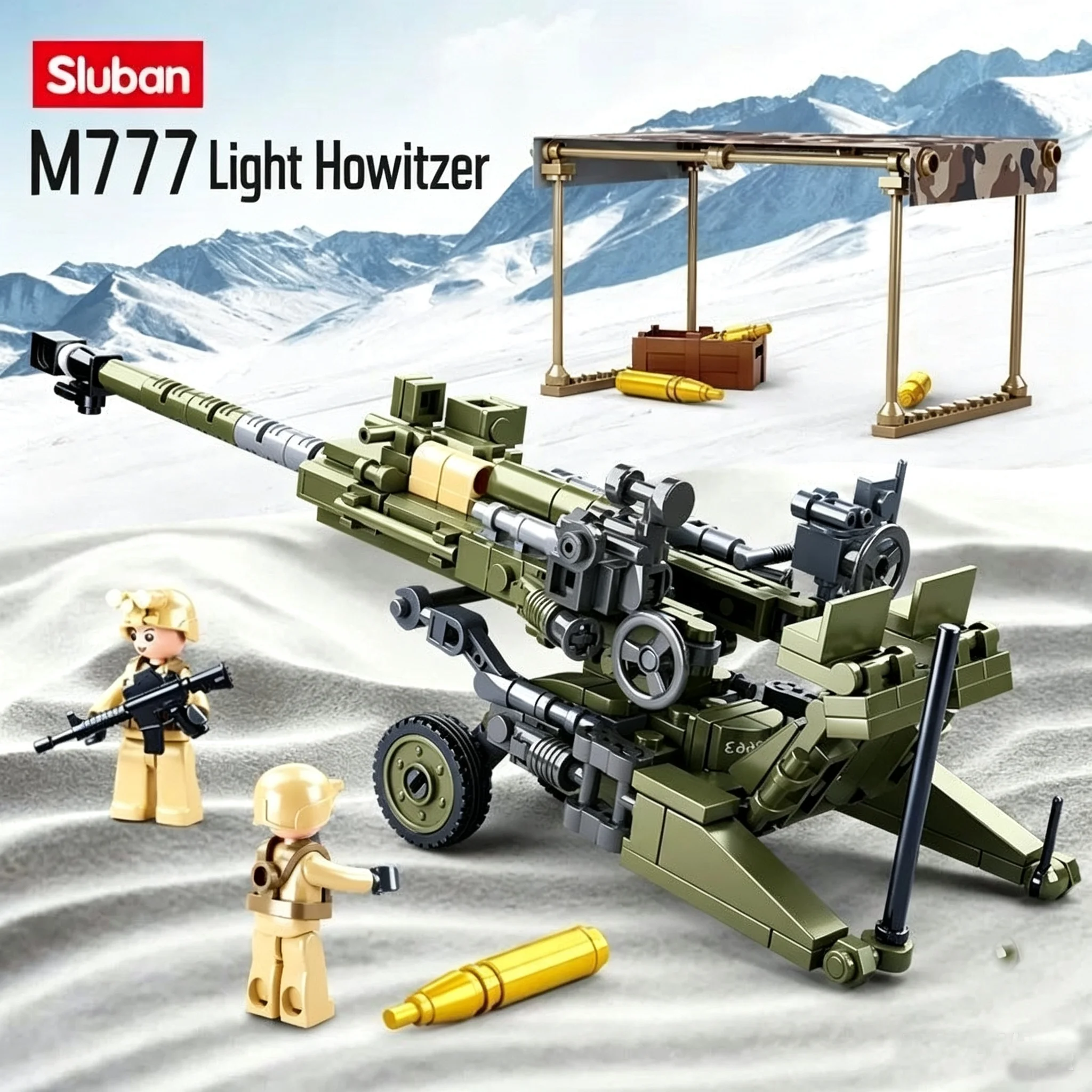 Military 258pcs M777 Ultralightweight Field Howitzer Army War Equipment Building Blocks Kits Bricks Model Kids Toys Boys Gift