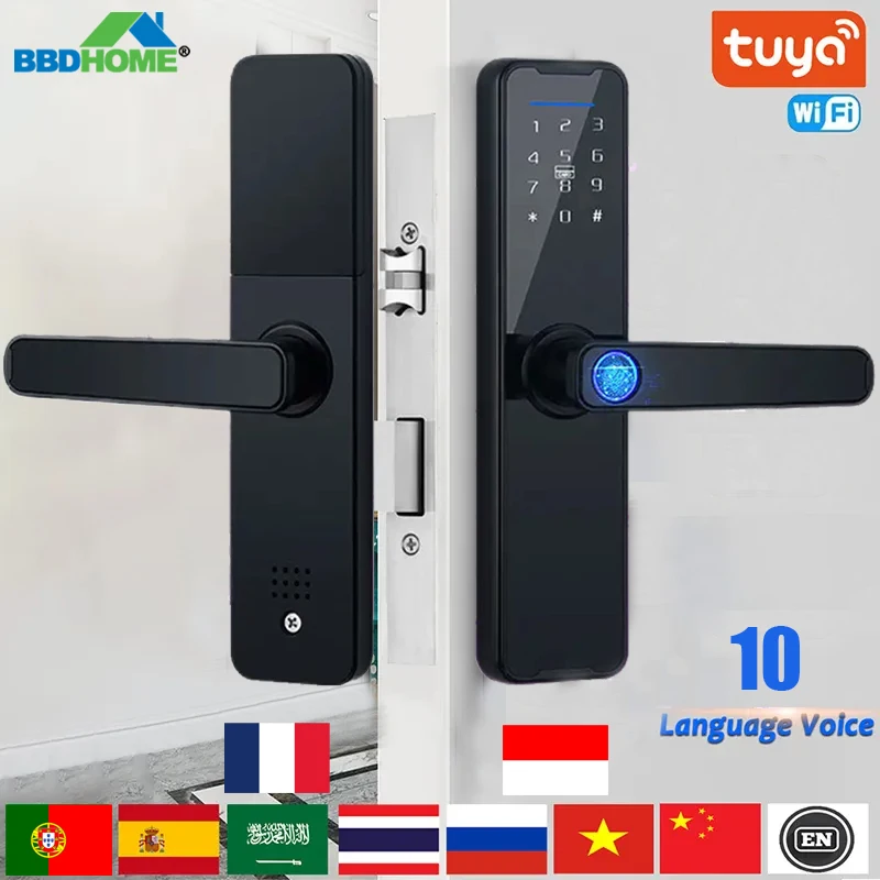 BBDHOME Smart Door Lock Tuya APP Control Fingerprint Digital Password Keyless Entry Apartment Home Room Black