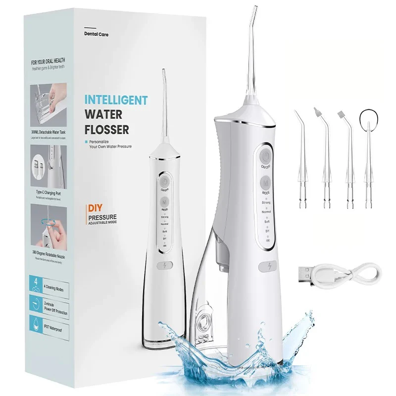 

Water Dental Flosser Cordless for Teeth Cleaning,4 Modes Oral Irrigator 300ML Braces Flossers Cleaner Rechargeable Portable IPX7