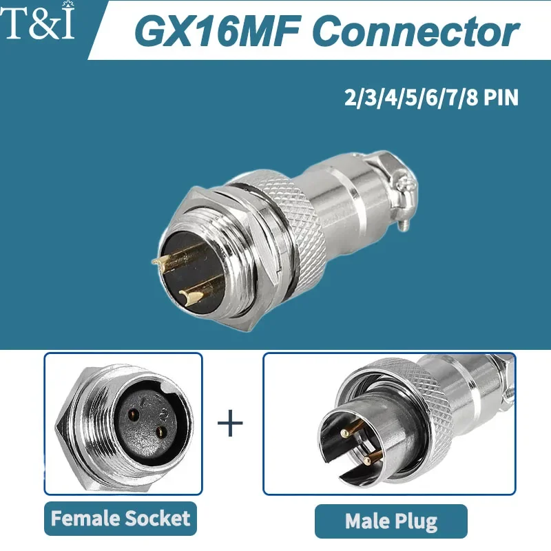 1Set GX16MF-2/3/4/5/6/7/8 Pins Aviation Socket&Plug Male and Female Reverse Fixed Cable Connector 16MM Plate Front Installation