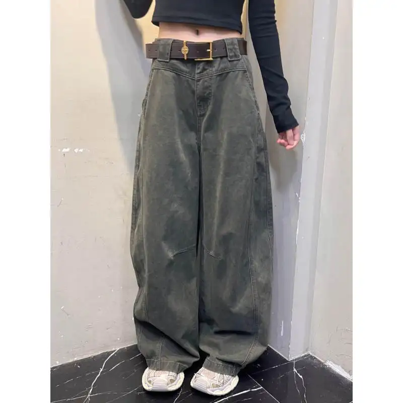 

Retro American Cotton Work Trousers Men's Loose Straight Leg Pants Waed Distred Deconstructed Design Casual Pants