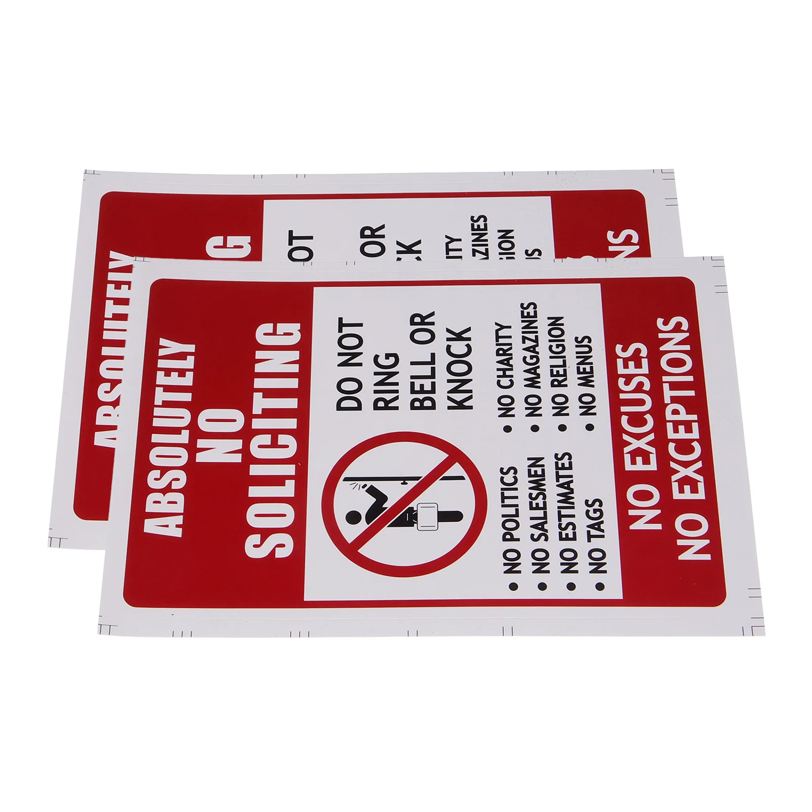 No Soliting Sign Entry Sticker, Solitation Sinais para porta da frente, Adesivo engraçado, 2 pcs